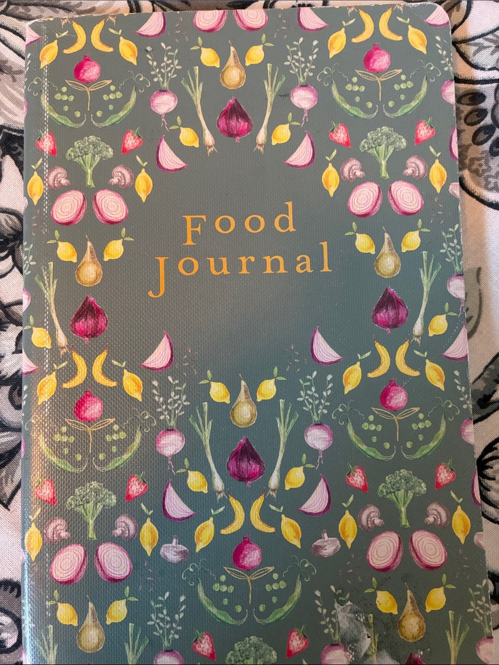 Food Journal Notebook - Teal Cover with Multicolor Vegetable Pattern